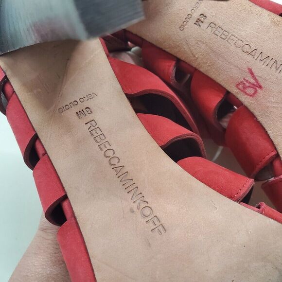 Rebecca Minkoff Red Suede Mule Heels Womens 8 Pointed Toe Cut Outs Strappy Sexy - Picture 7 of 7